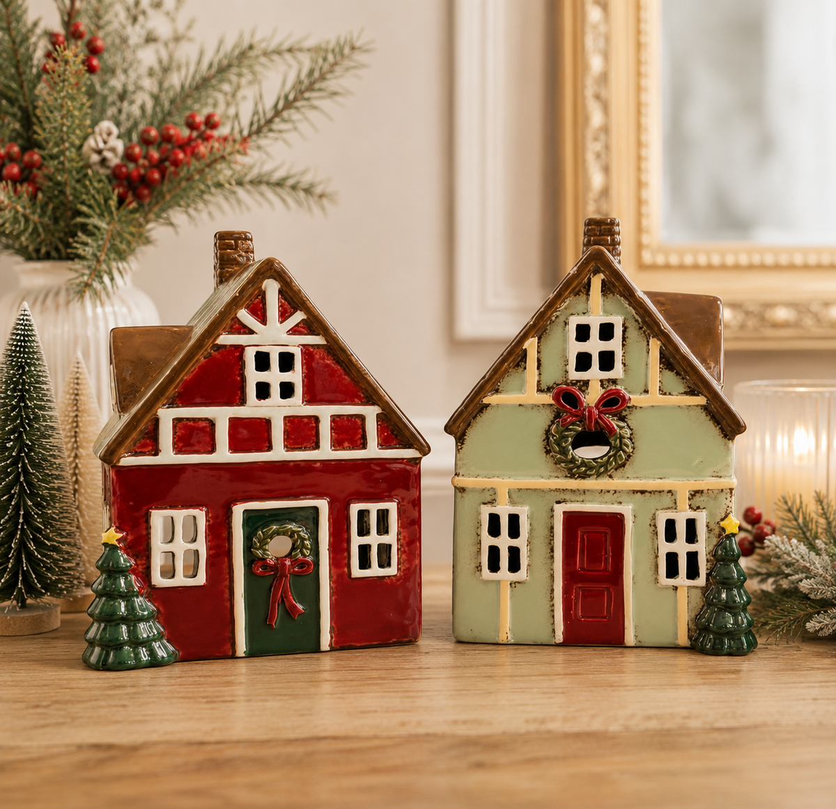 Green Christmas Tealight Cottage Mr & Mrs Christmas
