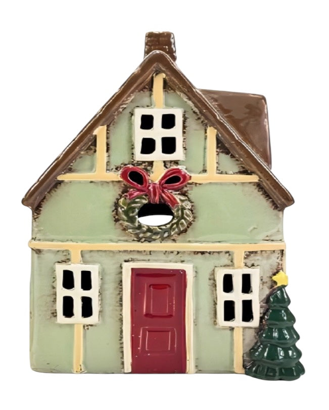 Green Christmas Tealight Cottage Mr & Mrs Christmas