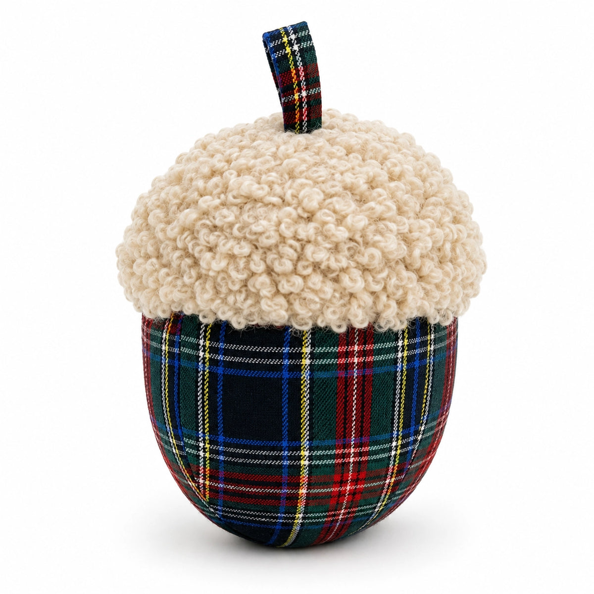 Green Plaid Sherpa Acorn Throw Pillow