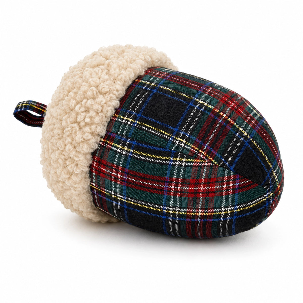 Green Plaid Sherpa Acorn Throw Pillow