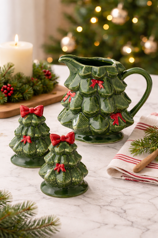 Holly Christmas Tree S&P Shakers Mr & Mrs Christmas
