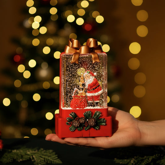 Red Gift Snow Globe - Santa - Mr & Mrs Christmas