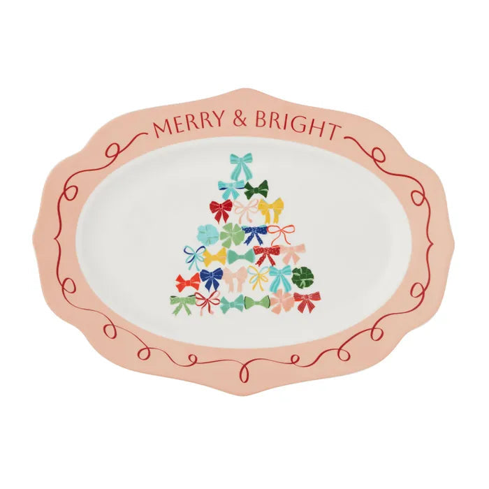 Merry & Bright Bow Christmas Platter Mr & Mrs Christmas