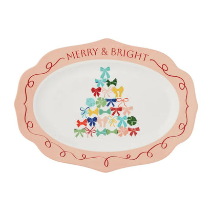 Merry & Bright Bow Christmas Platter Mr & Mrs Christmas