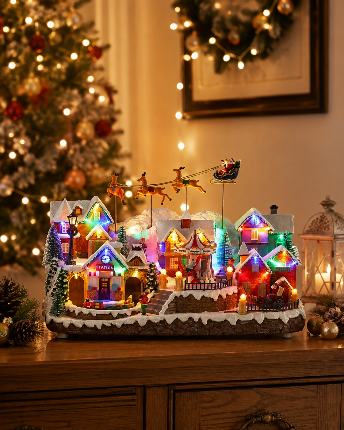 Musical Reindeer Christmas Village LED Mr & Mrs Christmas