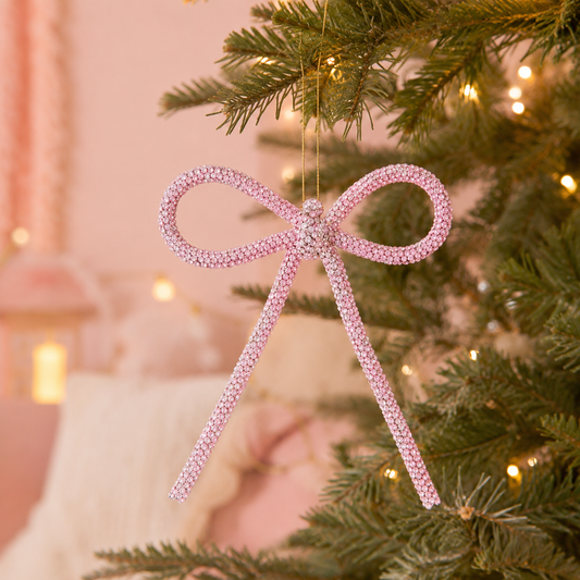Pink Jeweled Bow Christmas Ornament