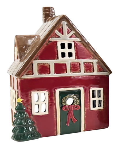 Red Christmas Tealight Cottage Mr & Mrs Christmas