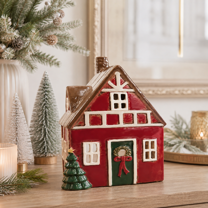 Red Christmas Tealight Cottage Mr & Mrs Christmas
