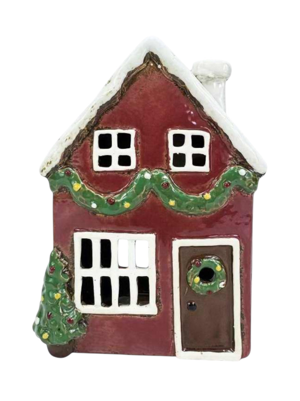 Red Christmas With Garland Tealight Cottage Mr & Mrs Christmas