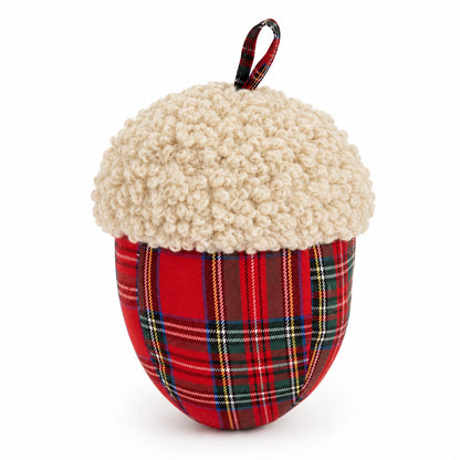 Red Plaid Sherpa Acorn Throw Pillow
