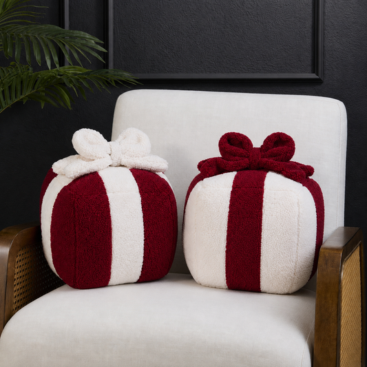 Red &amp; White Gift Box Christmas Cushion Mr & Mrs Christmas