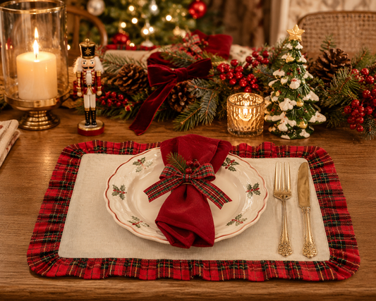 Ruffled Tartan Trim Holiday Placemat