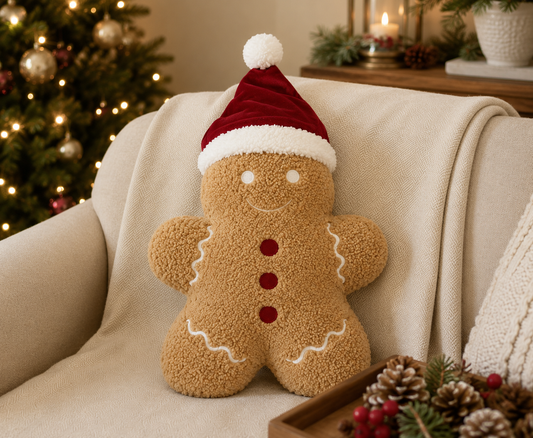 Santa Hat Gingerbread Man Christmas Cushion Mr & Mrs Christmas