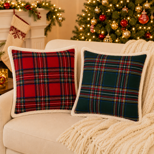 Tartan Plaid Sherpa Christmas Cushion