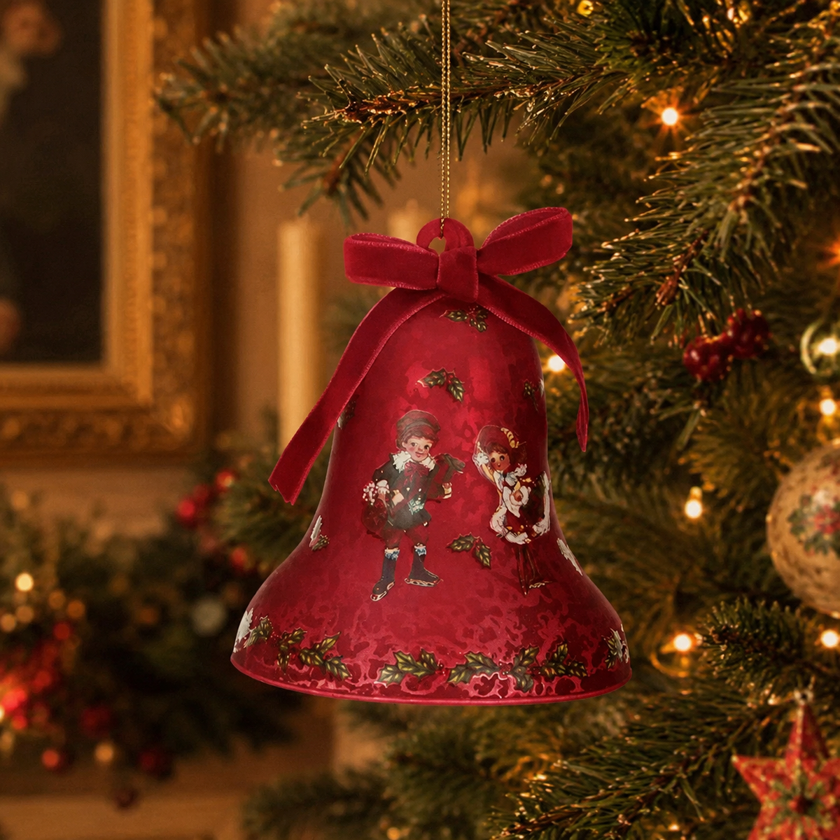 Vintage Christmas Carol Glass Bell Ornament