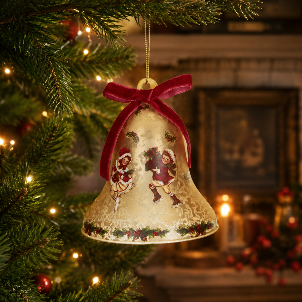 Vintage Christmas Carol Glass Bell Ornament
