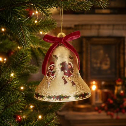 Vintage Christmas Carol Glass Bell Ornament