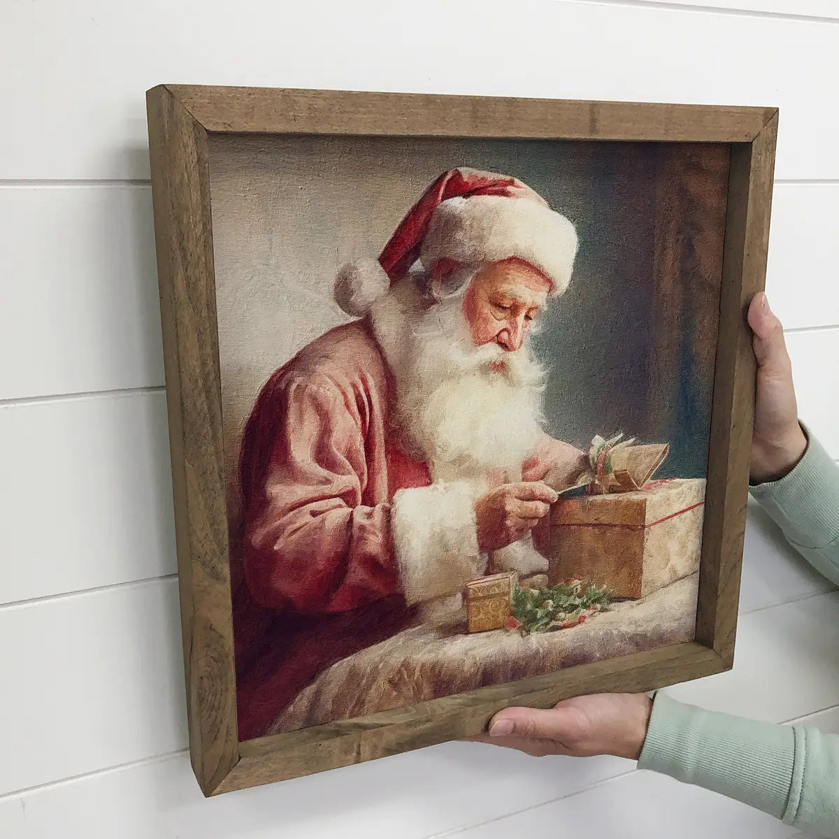Vintage Santa Making a List Framed Canvas Art