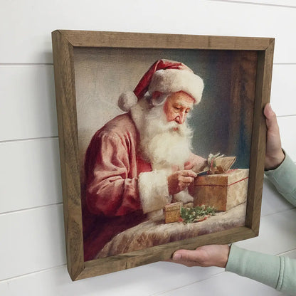 Vintage Santa Making a List Framed Canvas Art
