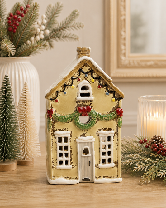 Yellow Christmas Tealight Cottage Mr & Mrs Christmas