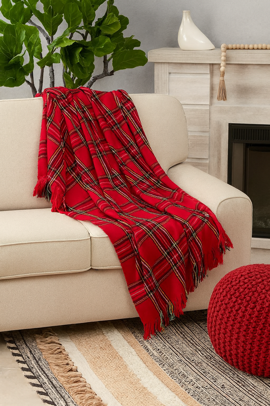 Classic Red Plaid Cozy Throw Blanket - Mr & Mrs Christmas
