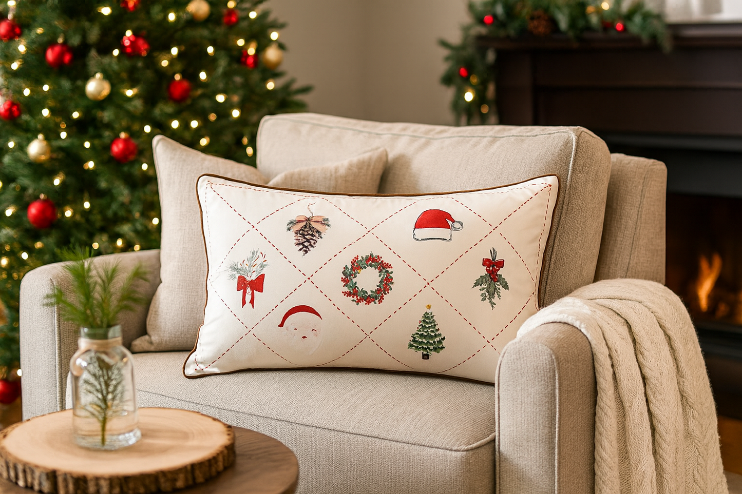 Christmas Design Velvet White Throw Pillow - Mr & Mrs Christmas