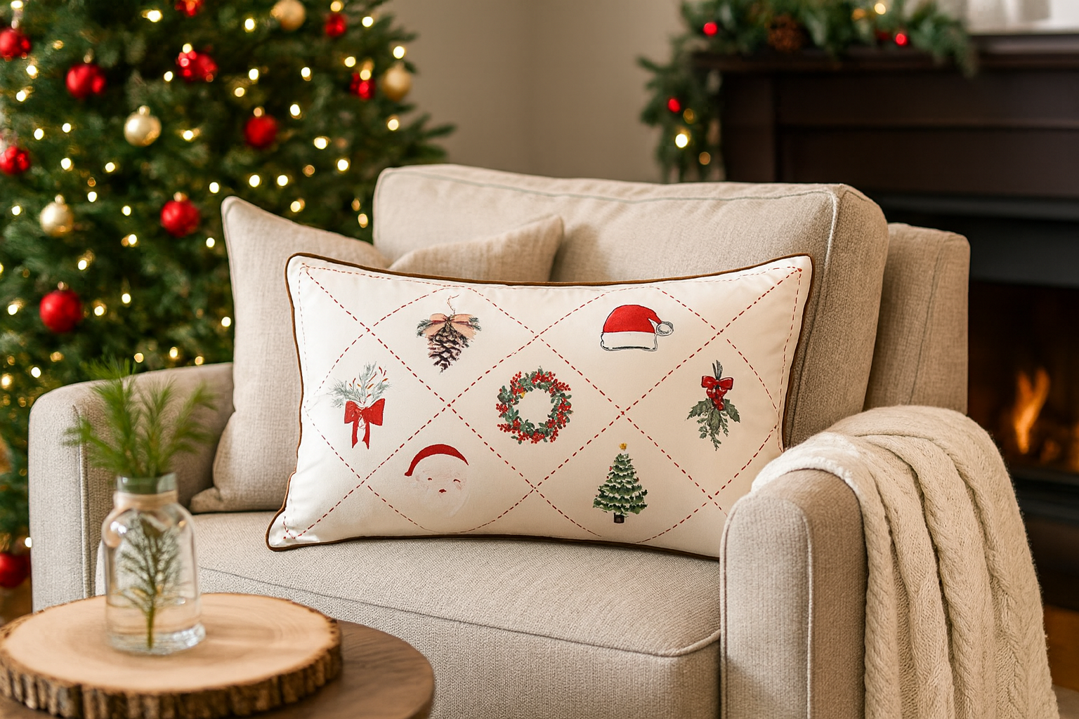 Christmas Design Velvet White Throw Pillow - Mr & Mrs Christmas