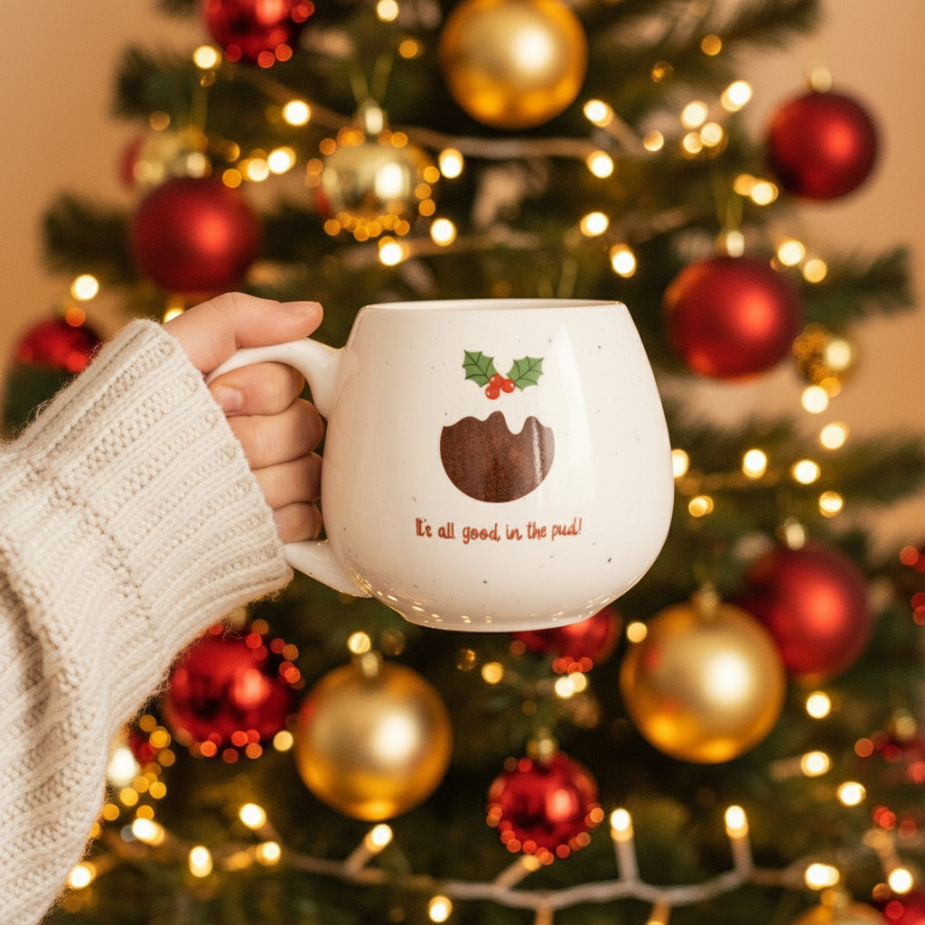 All Good in the Pud Rounded Christmas Mug - Mr & Mrs Christmas