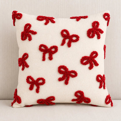 Red Bow Tufted Christmas Cushion Mr & Mrs Christmas
