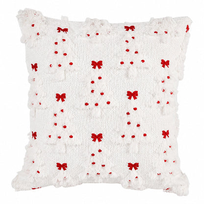 White Christmas Tree & Bow Cushion Mr & Mrs Christmas