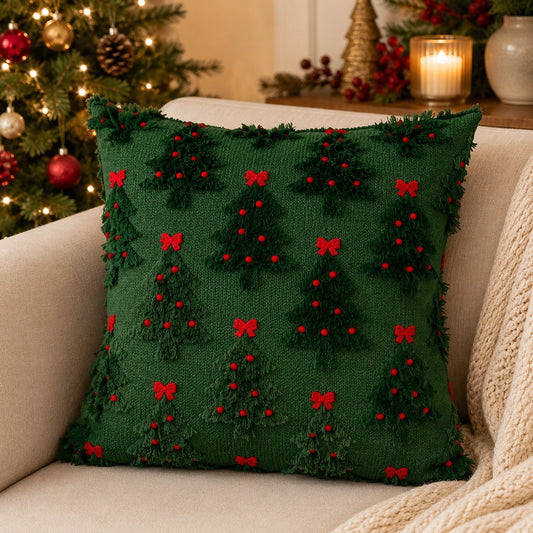 Green Christmas Tree & Bow Cushion