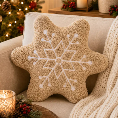 Beige Snowflake Star Christmas Cushion Mr & Mrs Christmas
