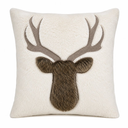 Down-Filled Rustic Deer Faux Fur Cushion