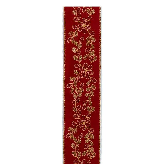 Cranberry & Gold Christmas Decorating Ribbon - 9m