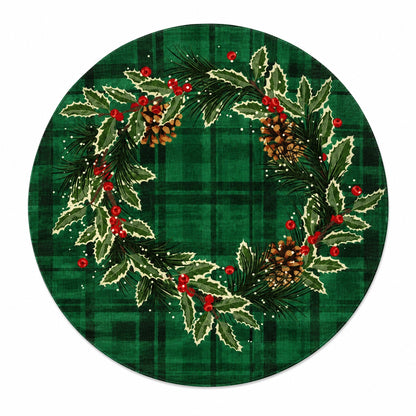 Green Plaid Holly & Pine Christmas Placemat