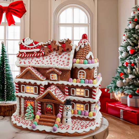 Pre-Lit Gingerbread House With Santa - Mr & Mrs Christmas
