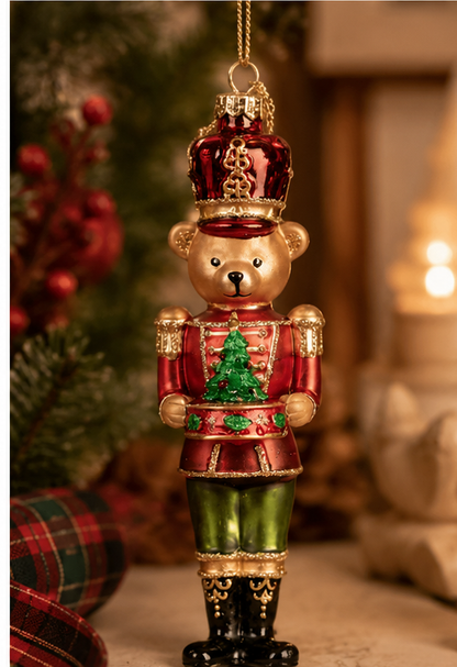 Nutcracker Bear Glass Christmas Ornament