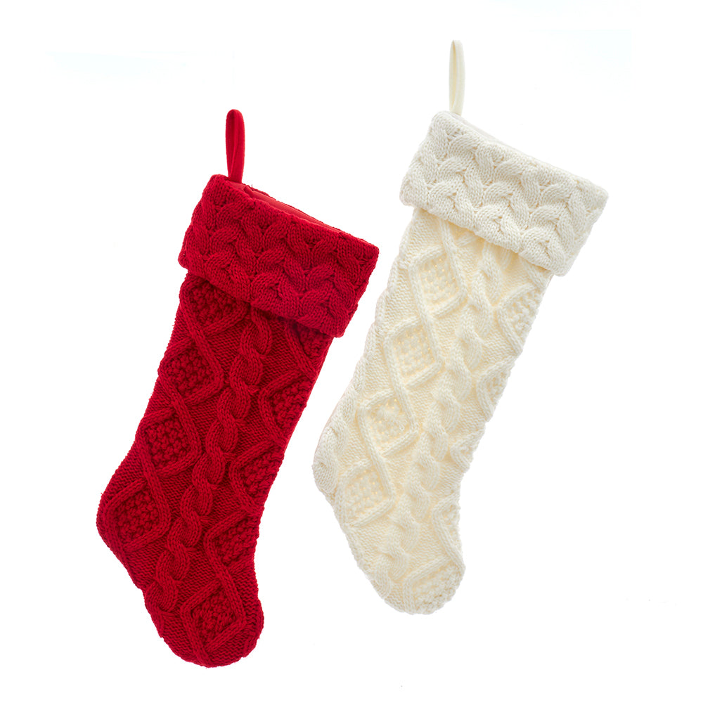 Cable Knit Stockings - Red & Ivory - Mr & Mrs Christmas
